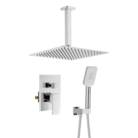 Kibi Cube Pressure Balanced Ceiling Mounted 2-Function Shower System with Rough In Valve - Chrome KSF412CH